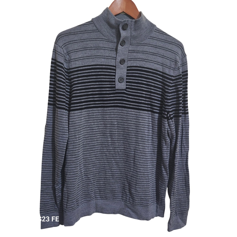 Banana Republic Men's Merino Wool Striped Mock Neck Button‎ Sweater Size L